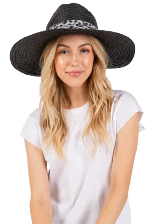 Leopard Band Straw Sun Hat Black - Pack of 6