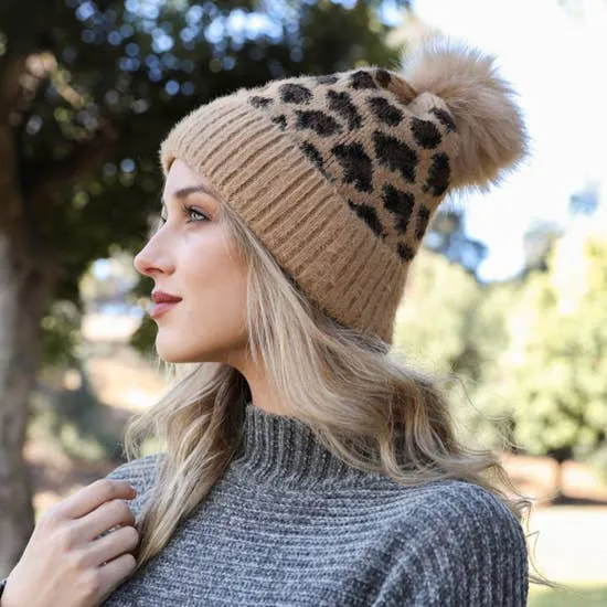 LEOPARD POM POM BEANIE
