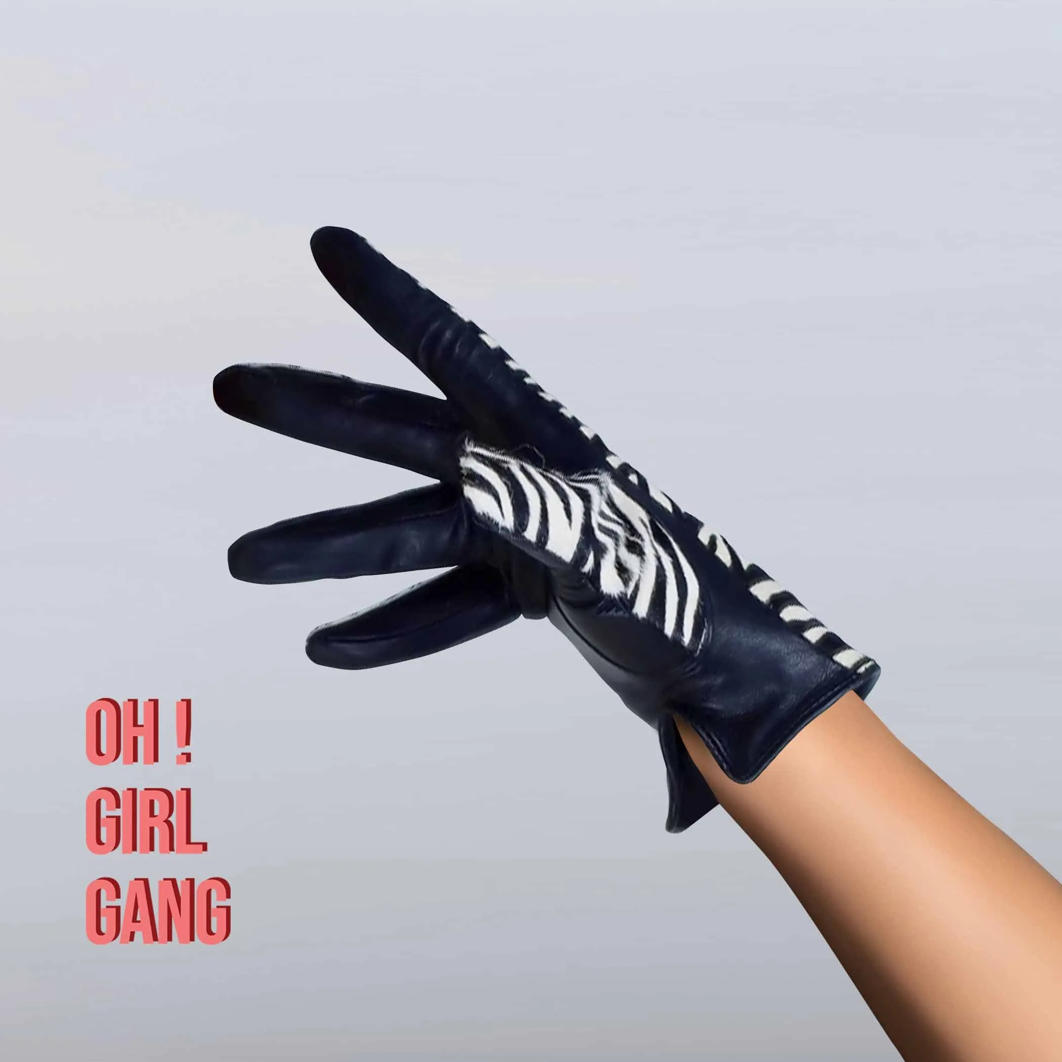 Leopard Print GENUINE LEATHER short gloves (Zebra print)