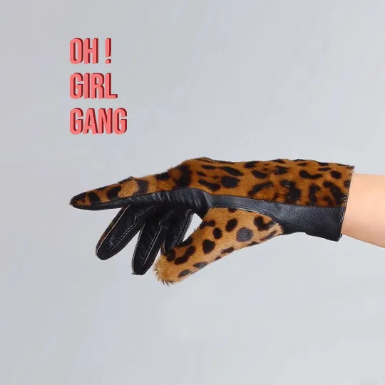 Leopard Print GENUINE LEATHER short gloves (Zebra print)