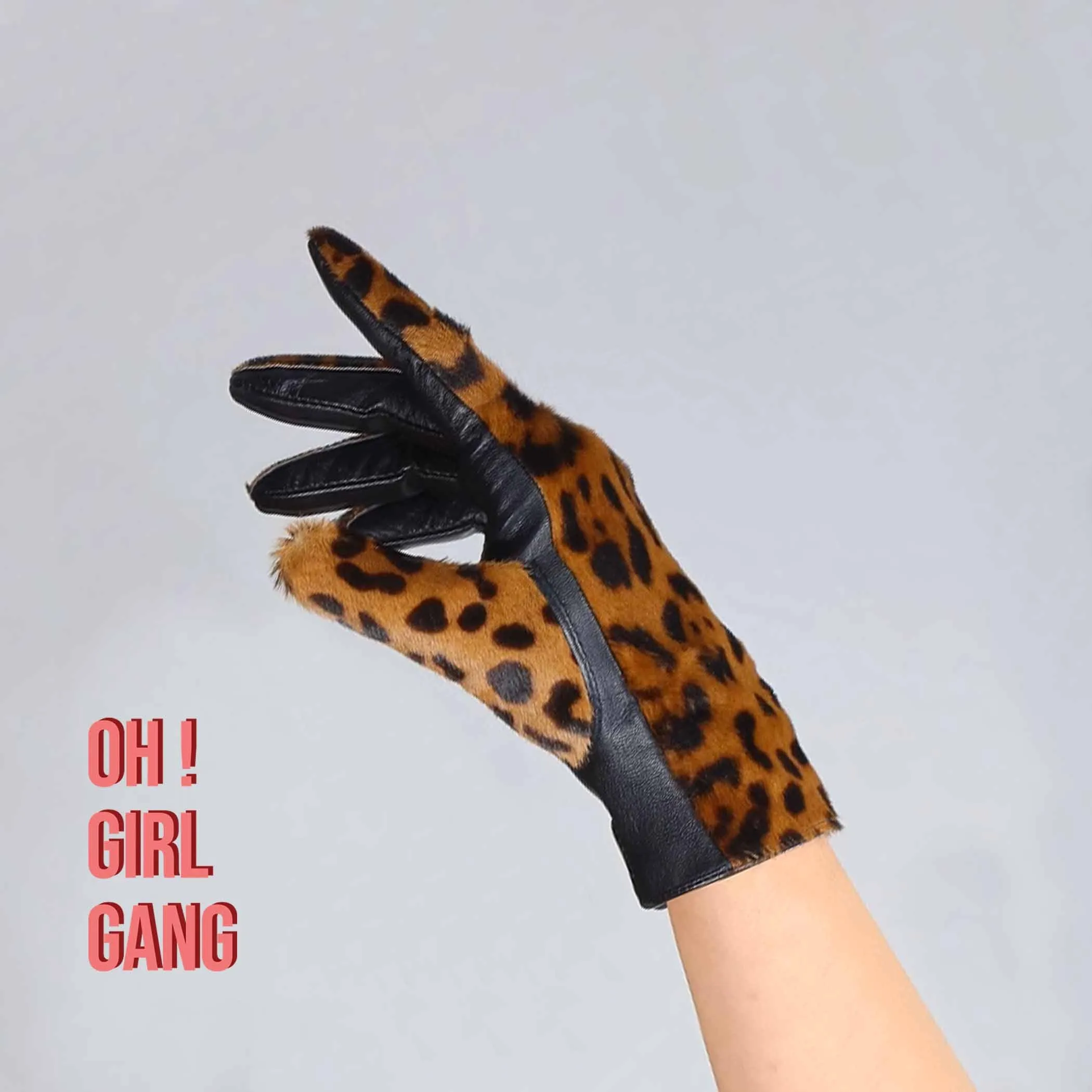 Leopard Print GENUINE LEATHER short gloves (Zebra print)