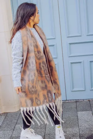 Leopard Print Warm Two Tone Scarf