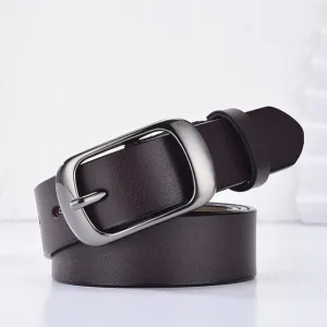 LFMB Women's genuine leather fashion retro belt high quality luxury brand ladies metal double buckle new belt with jeans