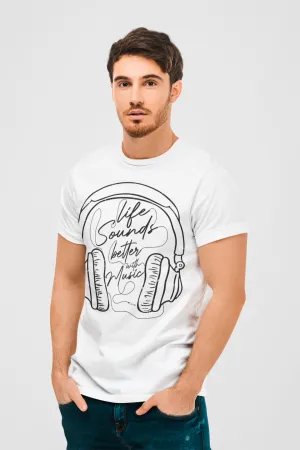Life Sounds Better With Music White T-Shirt For Men