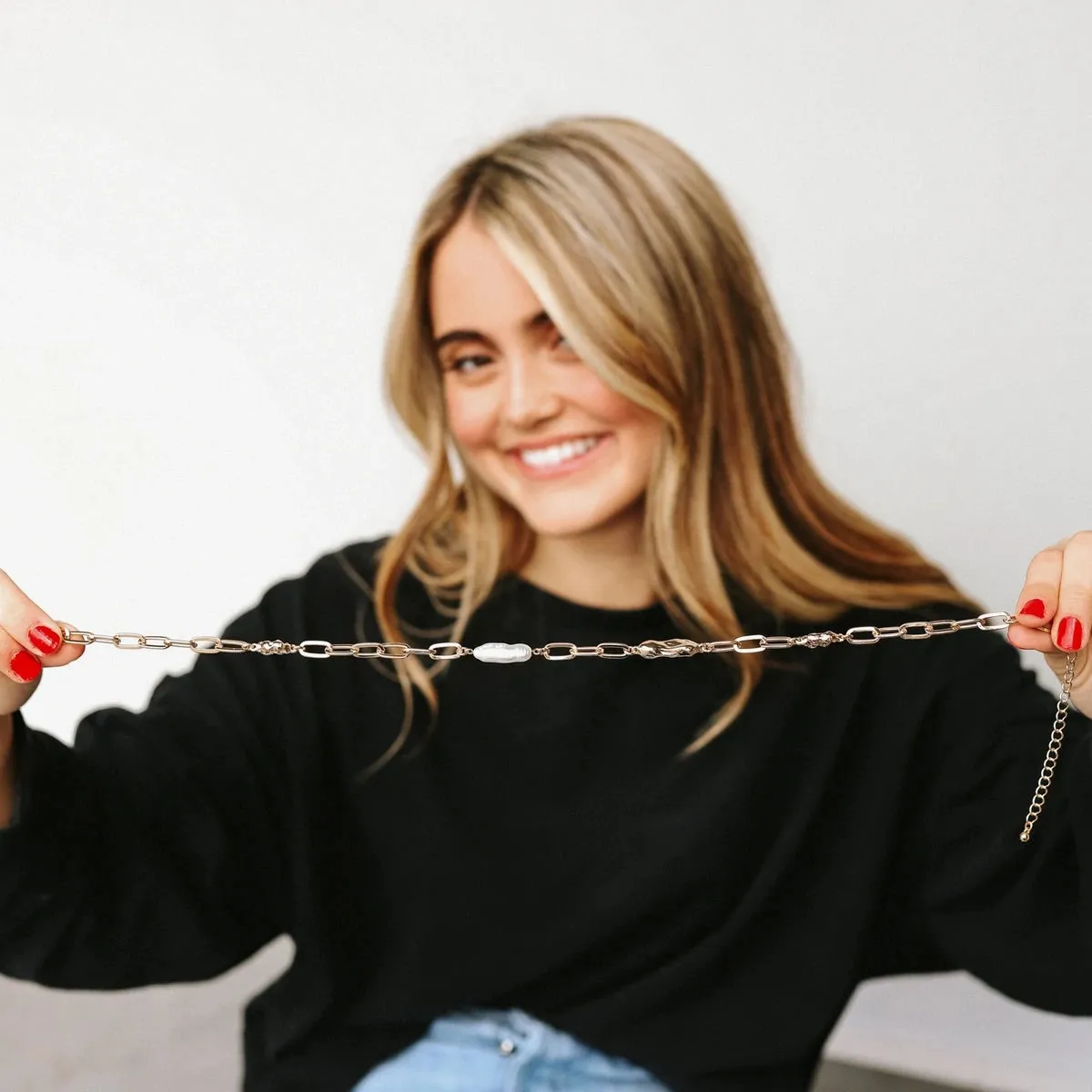 Lily Marie Gold Link Pearl Necklace