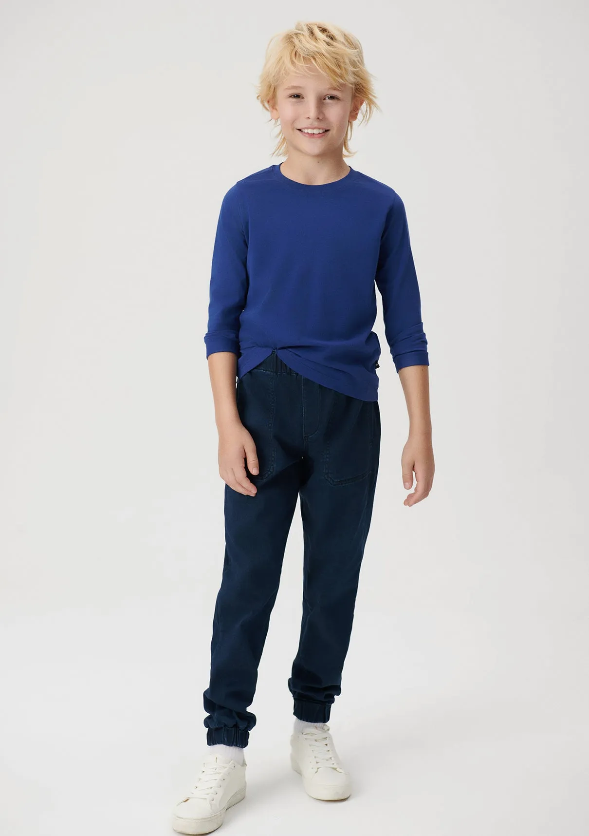Lond Sleeve Blue Basic T-Shirt