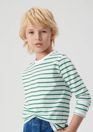 Long Sleeved Green Striped T-Shirt