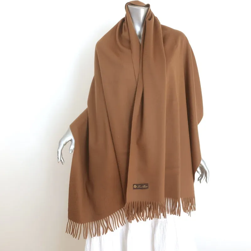 Loro Piana Fringed Cashmere Stole/Scarf Shawl Brown