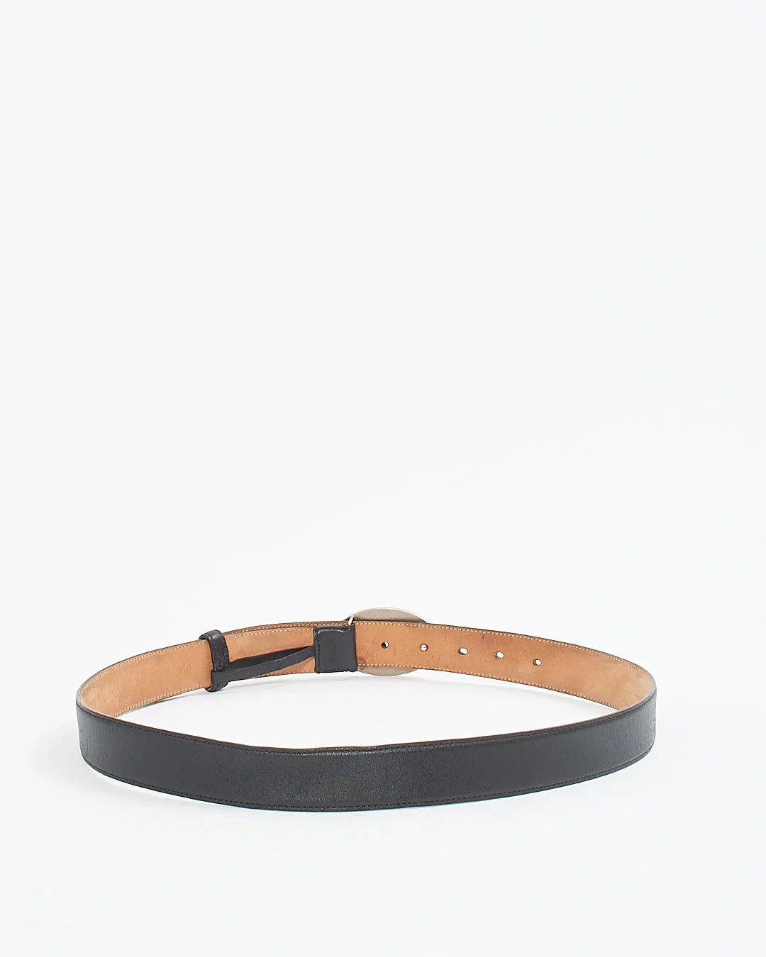 Louis Vuitton Black Leather Oval Logo Belt - 90/36