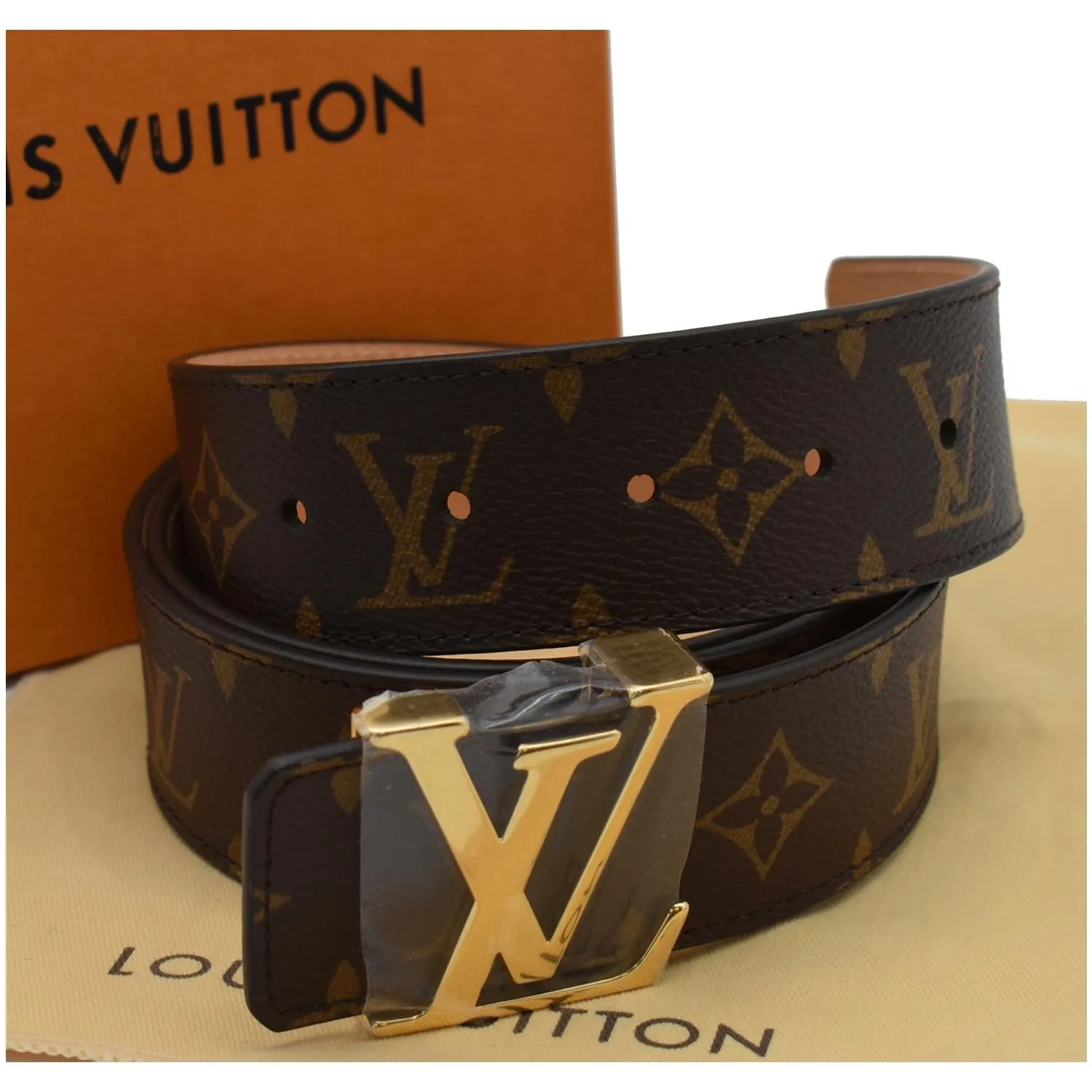 LOUIS VUITTON LV Initiales Monogram Canvas Buckle Belt Brown