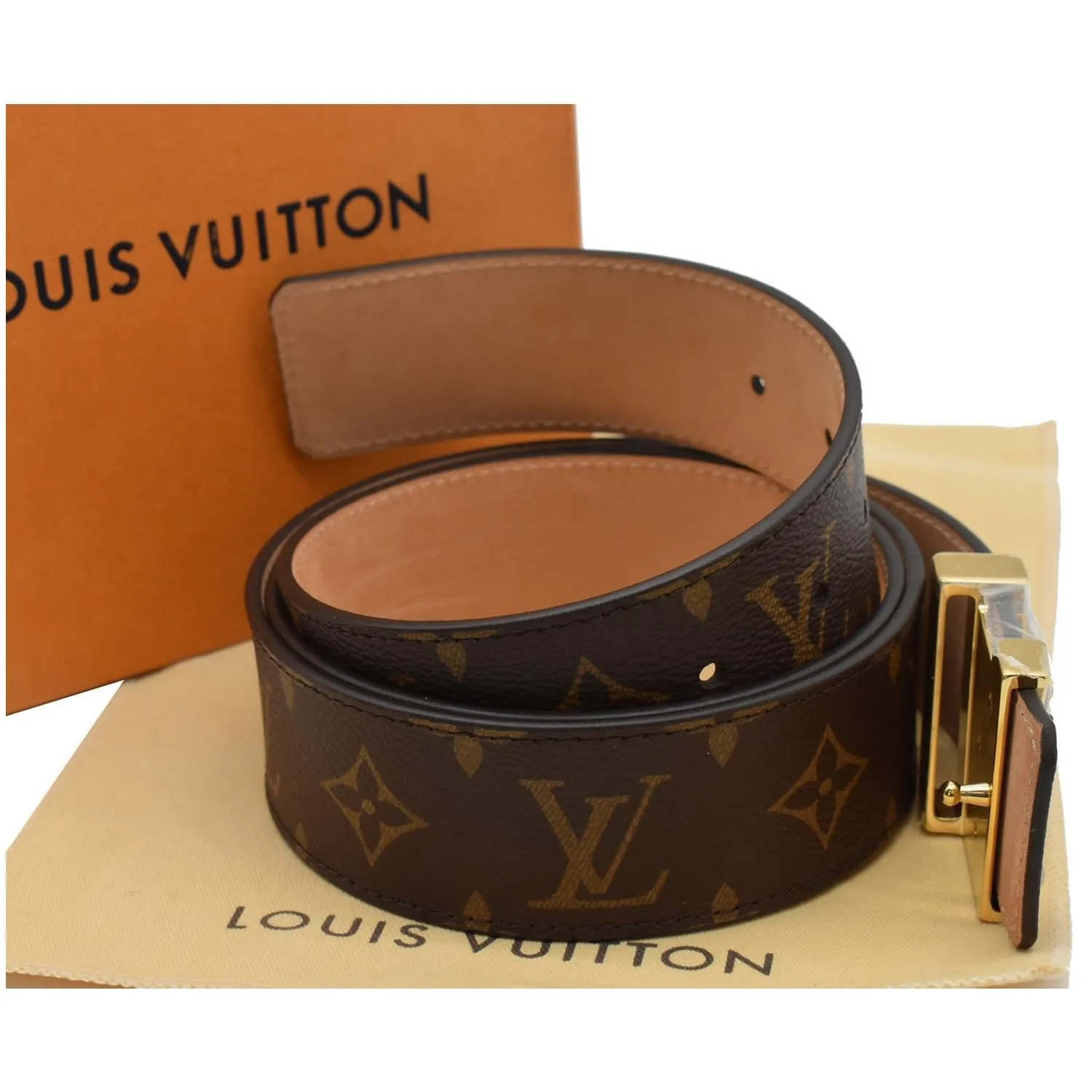 LOUIS VUITTON LV Initiales Monogram Canvas Buckle Belt Brown