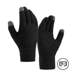 LOZENGE JACQUARD FLEECE THICKEN COLD-PROOF TOUCH SCREEN KNITTED GLOVES