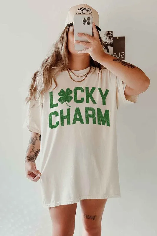 LUCKY CHARM ST PATRICKS OVERSIZED GRAPHIC TEE