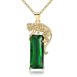Luxury Emerald Leopard Pendant Necklace 14K Gold Women Jewelry
