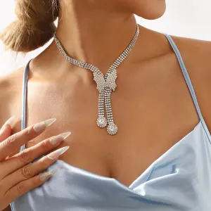 Luxury Rhinestone Butterfly V-Shaped Choker Necklace