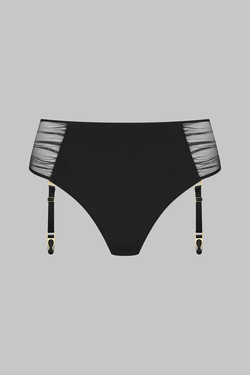 Maison Close Nuit Fauve Openable High Waist Tanga With Suspenders