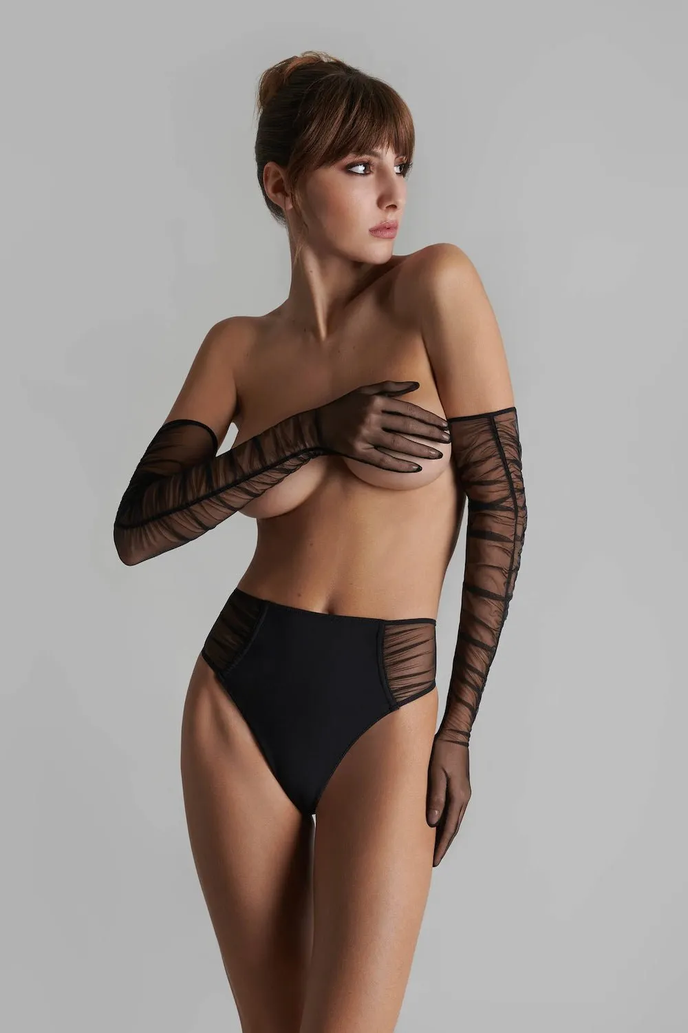 Maison Close Nuit Fauve Openable High Waist Tanga With Suspenders