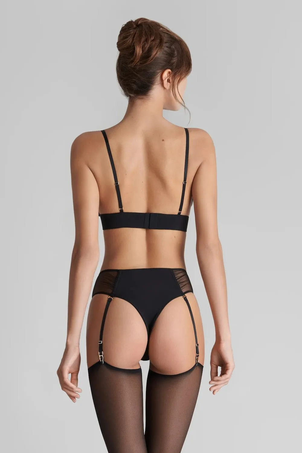 Maison Close Nuit Fauve Openable High Waist Tanga With Suspenders