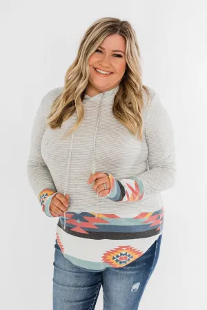 Make My Life Complete Stripes & Aztec Hoodie- Heather Grey