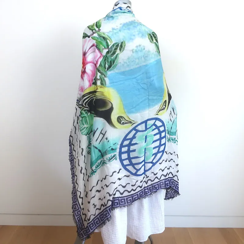 Mary Katrantzou Shawl Scarf Rodizio Bird Print Modal-Cashmere Gauze