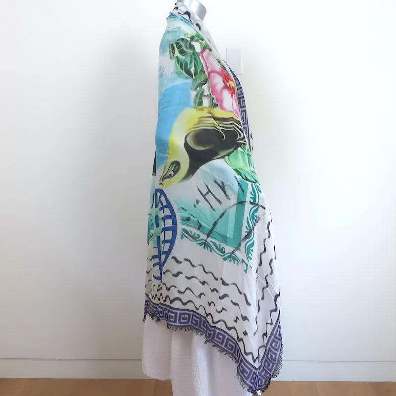 Mary Katrantzou Shawl Scarf Rodizio Bird Print Modal-Cashmere Gauze
