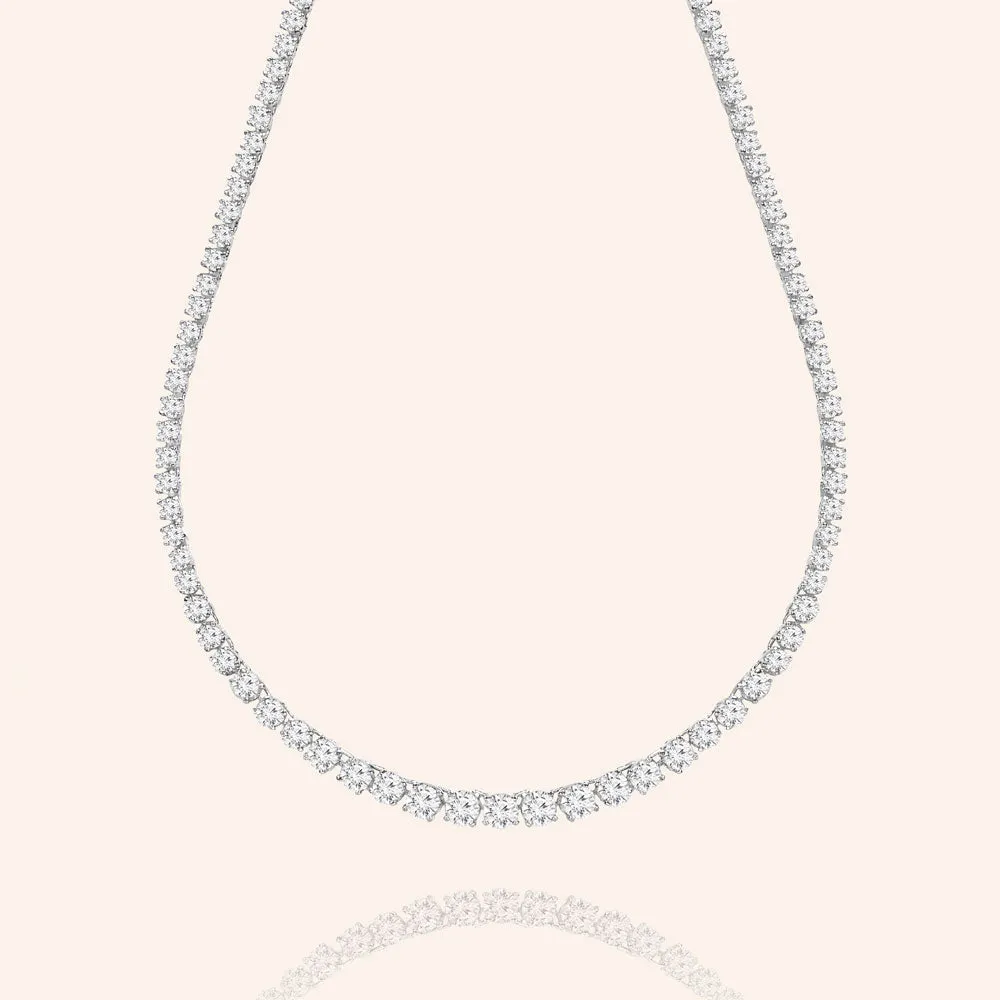 Master Piece 19CTW  Graduated Round Cut Stones Tennis Necklace - Includes Extender - Silver