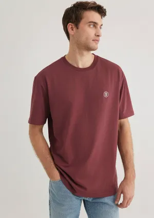 Mavi Logo Embroidered Burgundy Basic T-Shirt