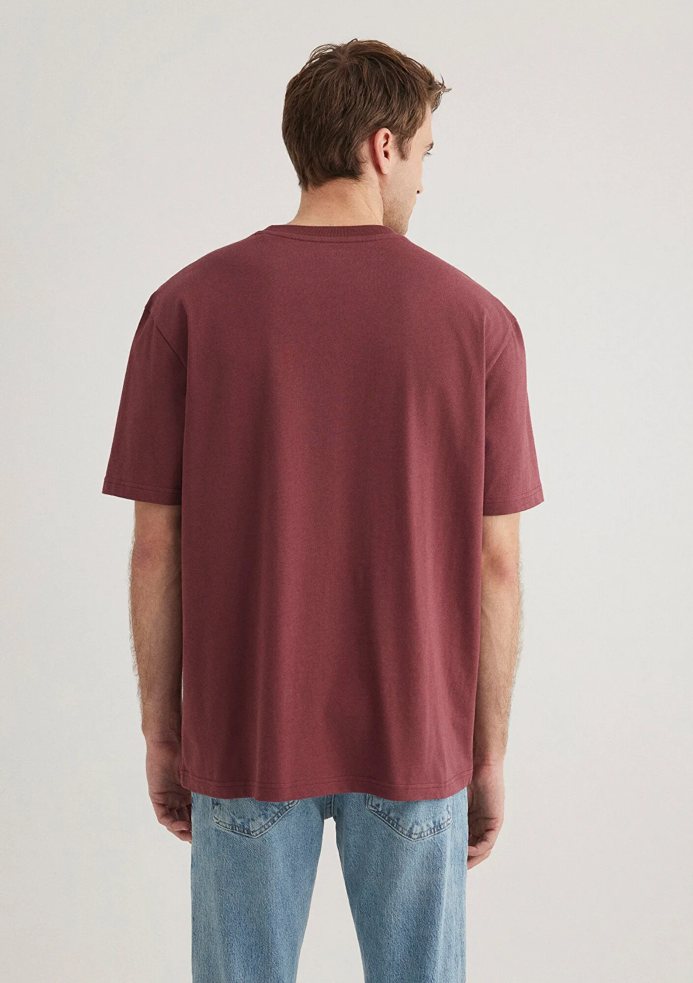Mavi Logo Embroidered Burgundy Basic T-Shirt
