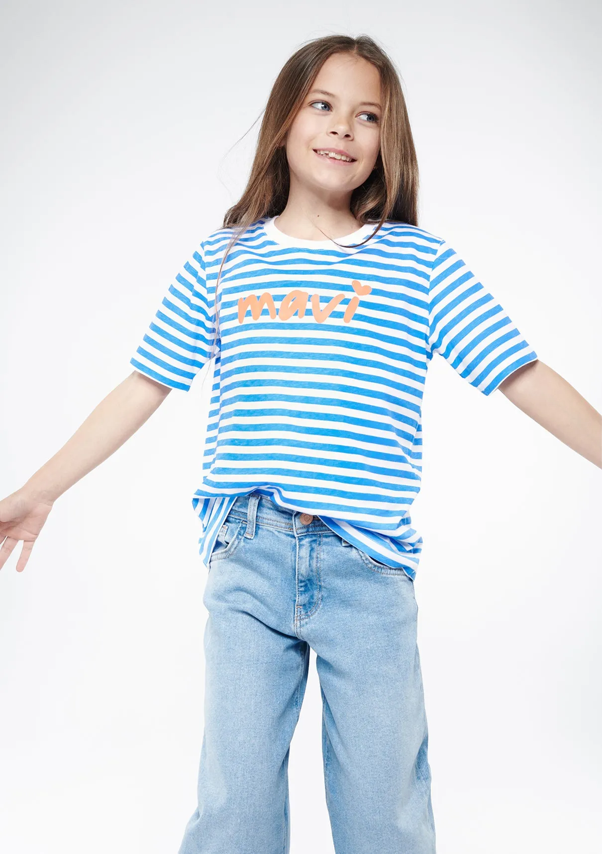 Mavi Logo Printed Striped T-Shirt
