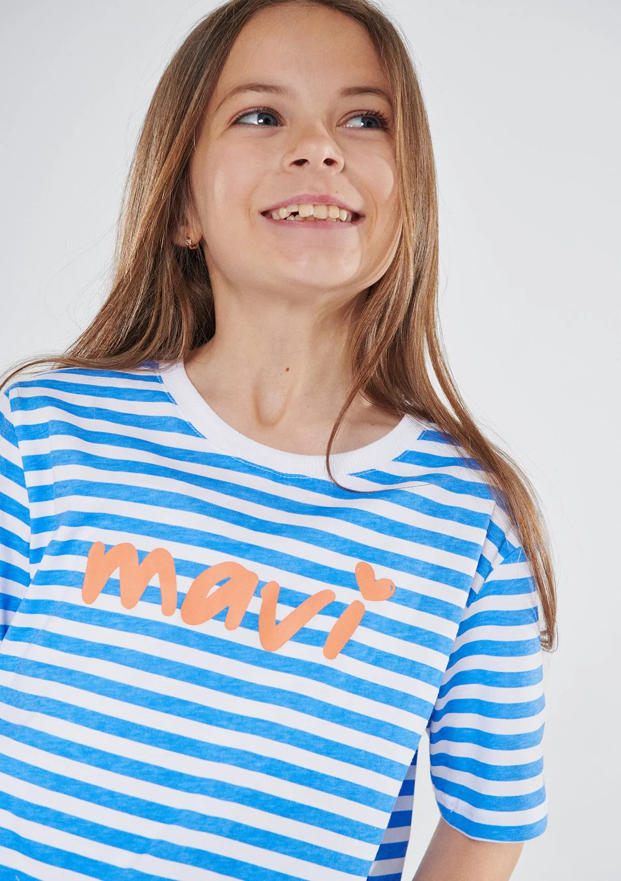 Mavi Logo Printed Striped T-Shirt