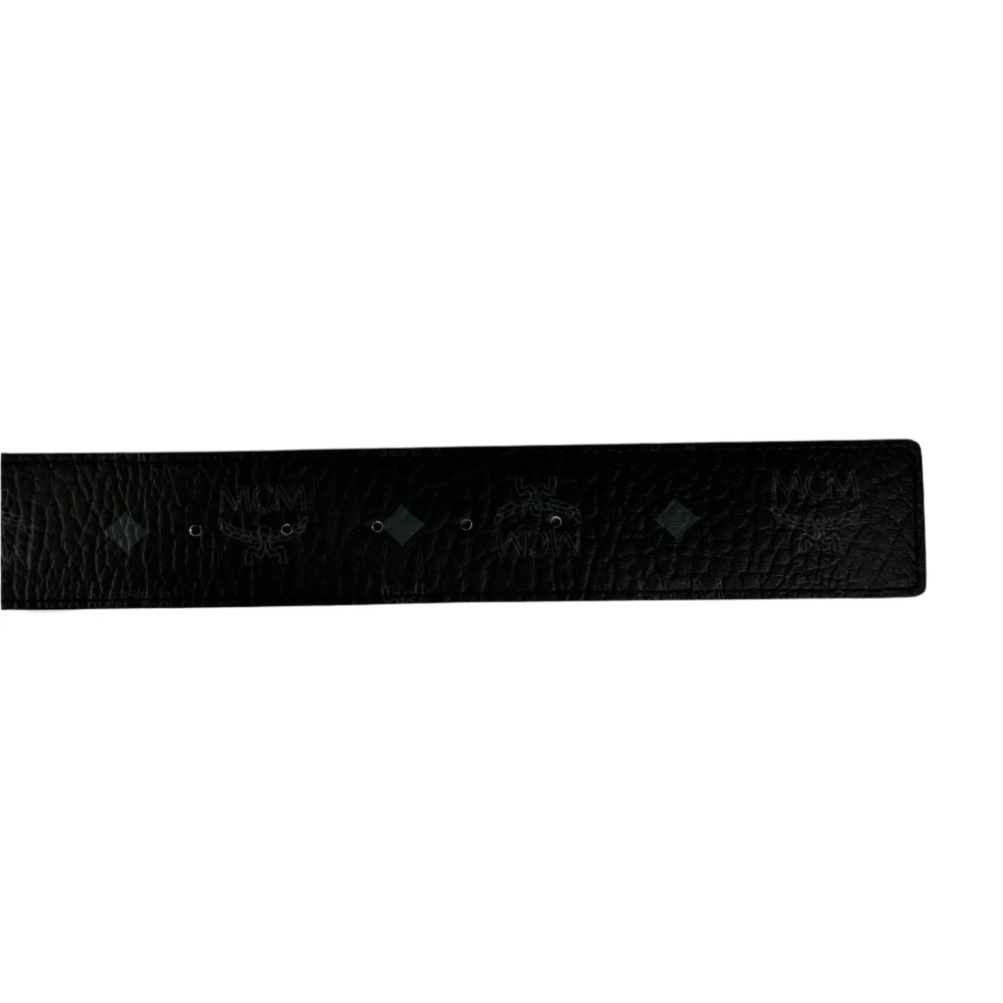MCM Mens Claus Silver Textured M Buckle Black Leather Reversible Belt