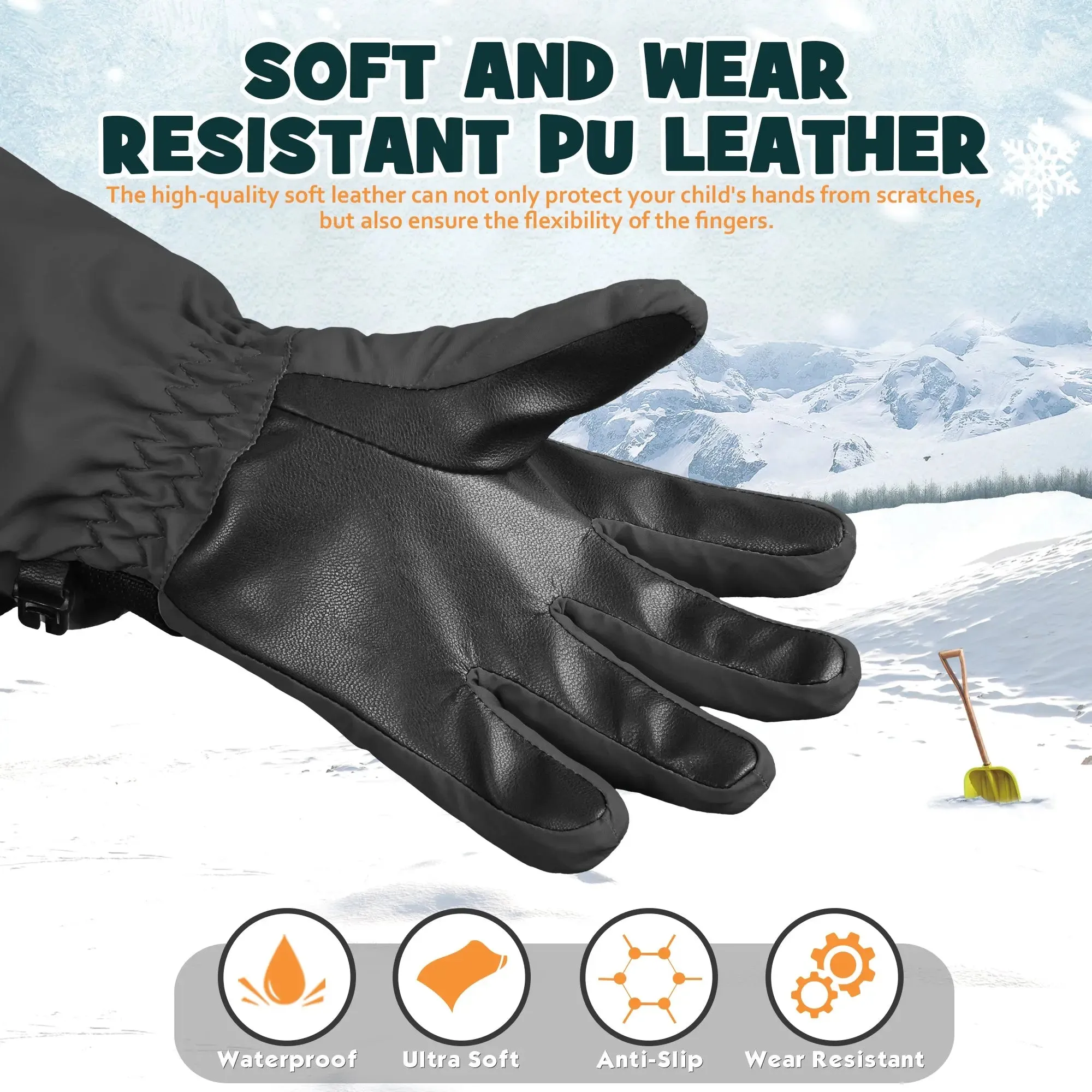 MCTi Kids Waterproof Ski Gloves With Polar Fleece - Easy On & Off (3-12 Years)