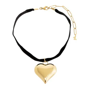 Medium Puffy Heart Necklace Black Velvet Choker