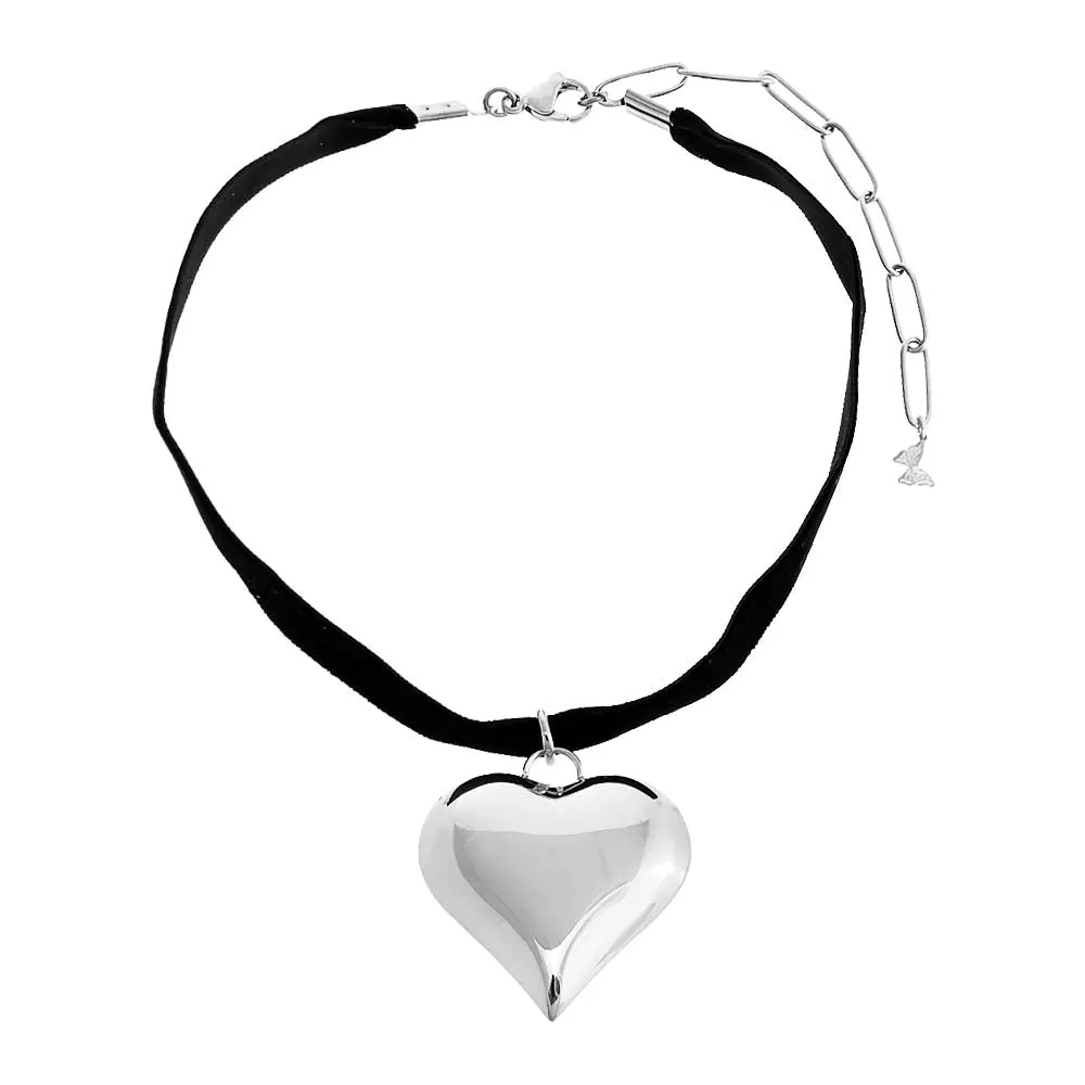 Medium Puffy Heart Necklace Black Velvet Choker