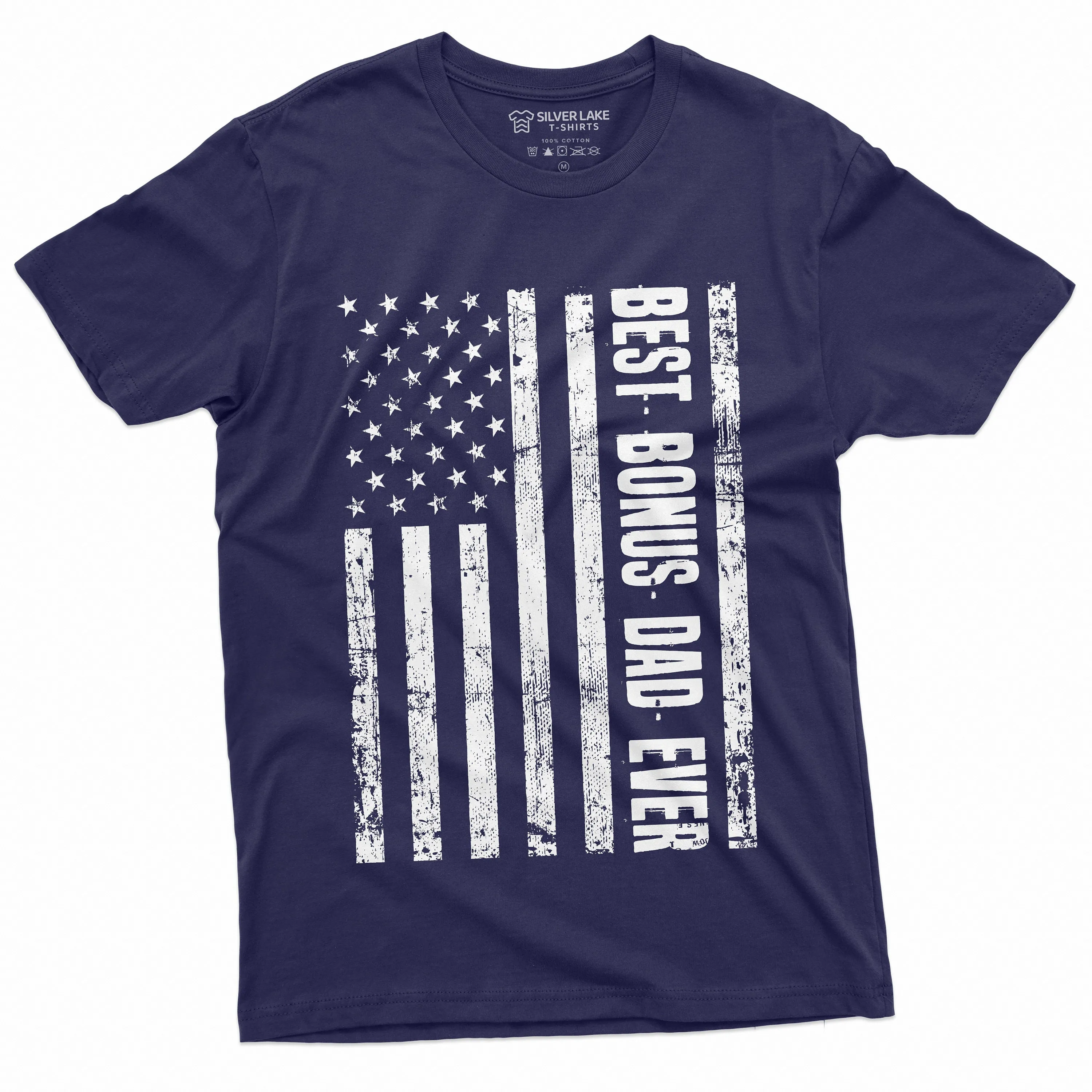 Men's Best Bonus Dad Ever T-shirt USA Flag American Step Dad Father's Day Birthday Gift For Man