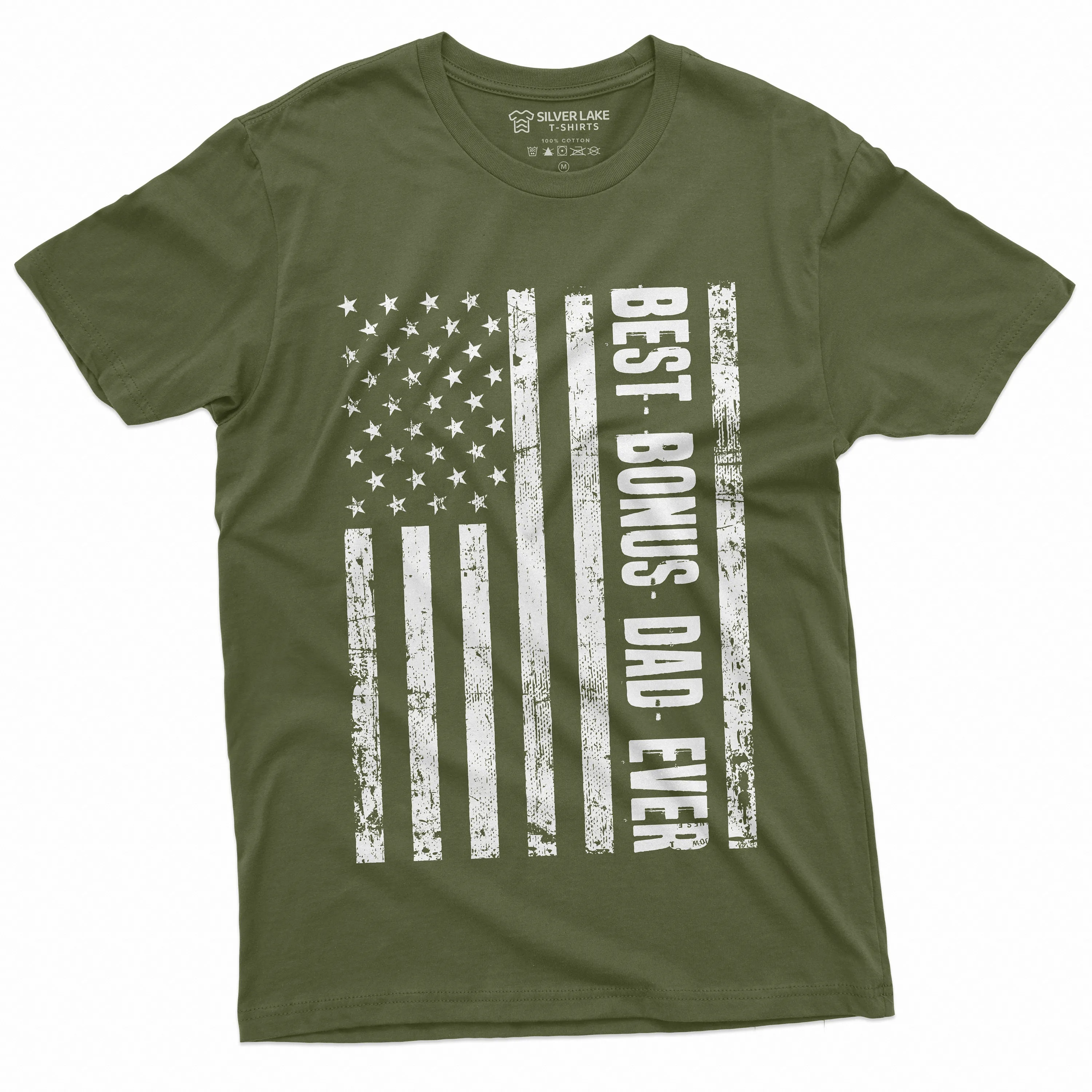 Men's Best Bonus Dad Ever T-shirt USA Flag American Step Dad Father's Day Birthday Gift For Man