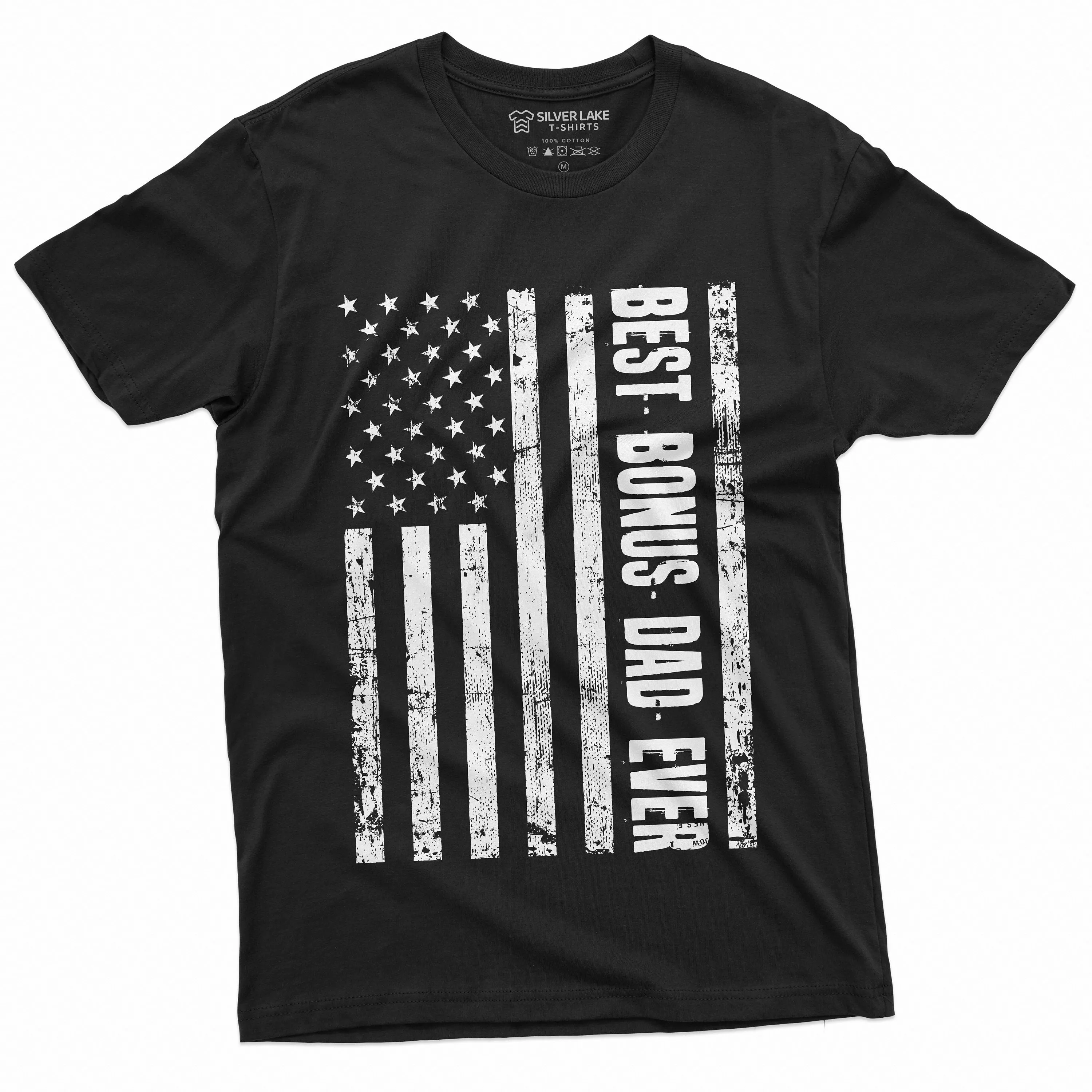 Men's Best Bonus Dad Ever T-shirt USA Flag American Step Dad Father's Day Birthday Gift For Man