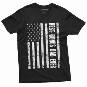 Men's Best Bonus Dad Ever T-shirt USA Flag American Step Dad Father's Day Birthday Gift For Man
