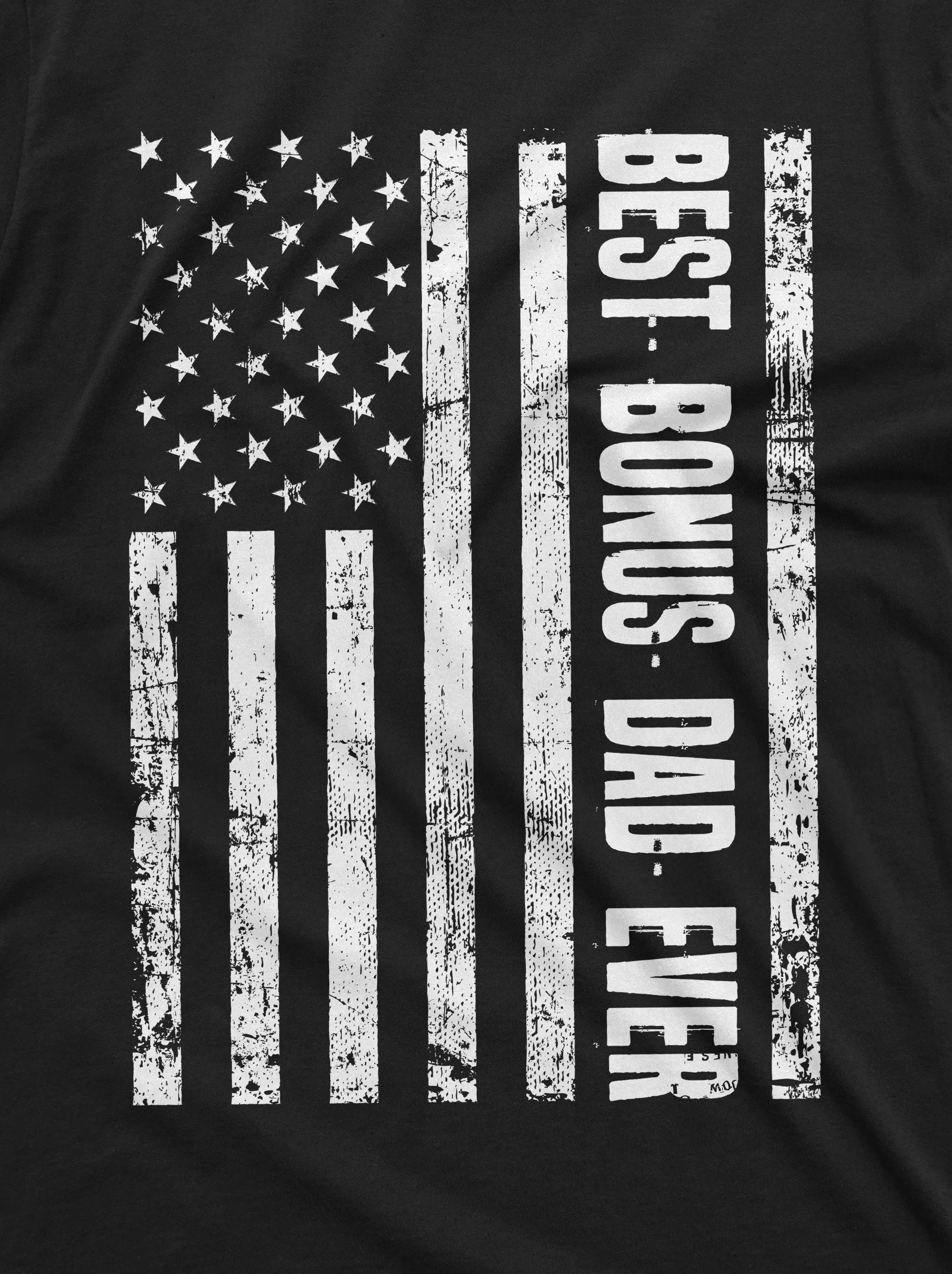 Men's Best Bonus Dad Ever T-shirt USA Flag American Step Dad Father's Day Birthday Gift For Man