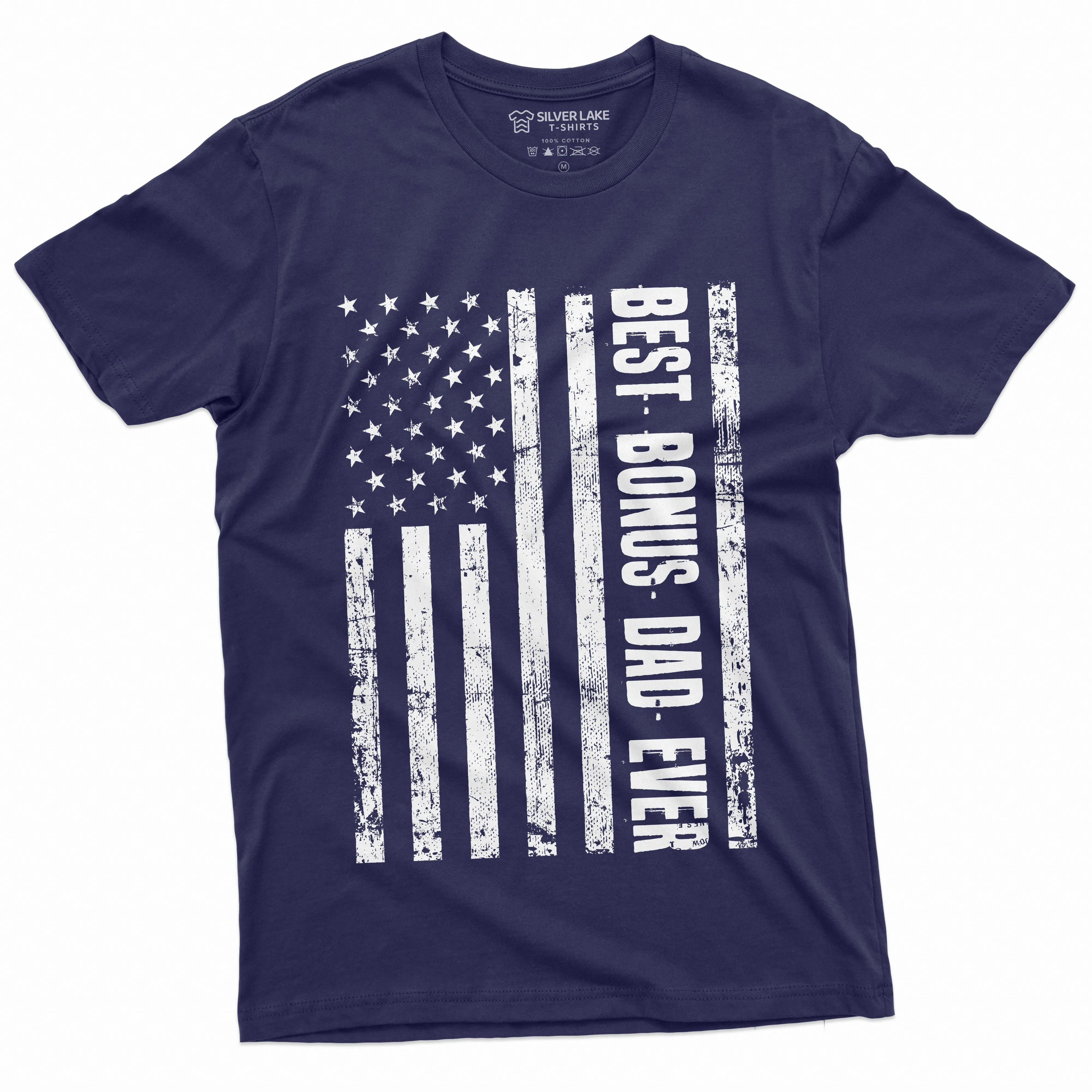 Men's Best Bonus Dad Ever T-shirt USA Flag American Step Dad Father's Day Birthday Gift For Man