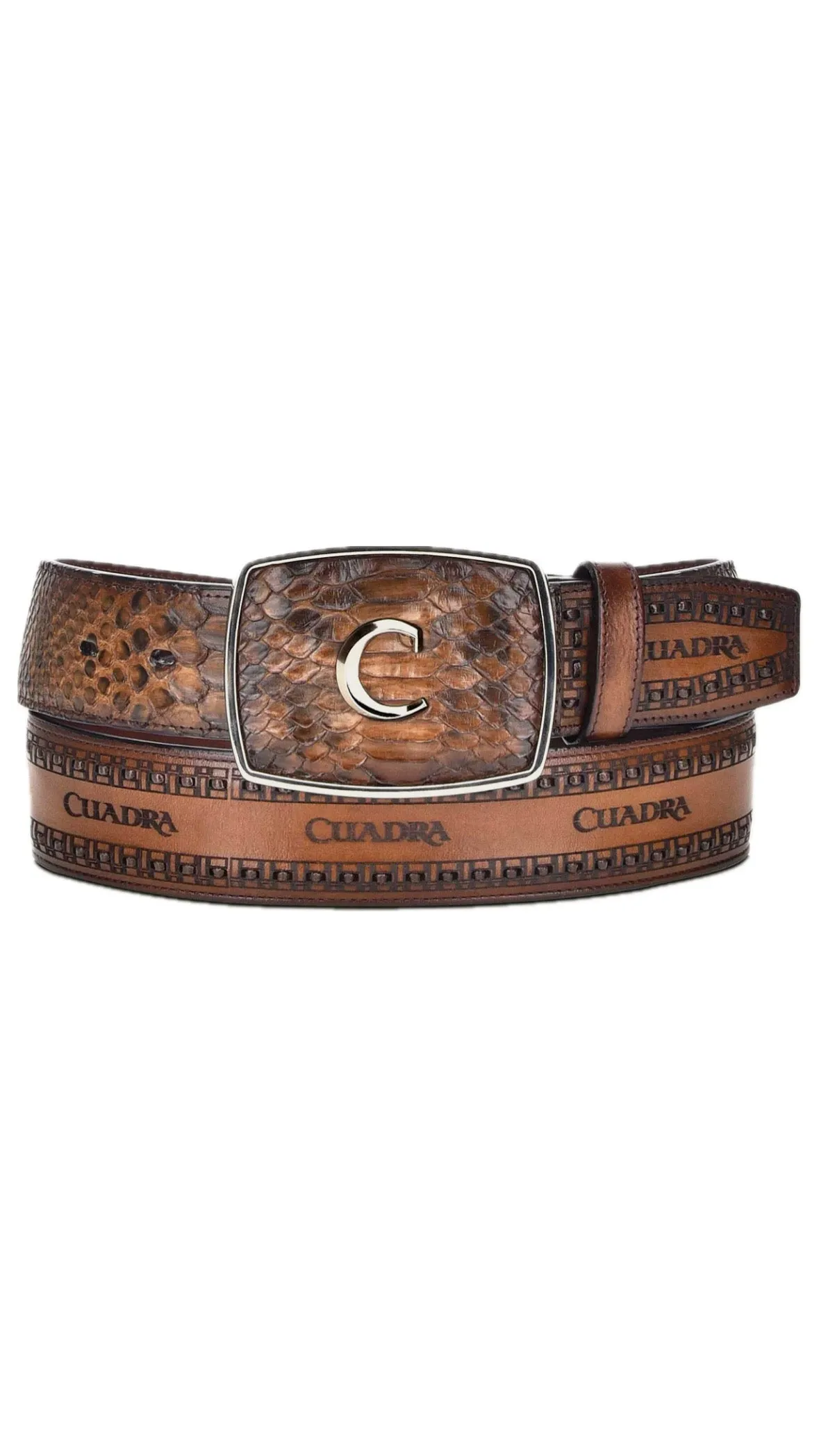 Men’s Cuadra Honey Engraved Python Leather Western Belt