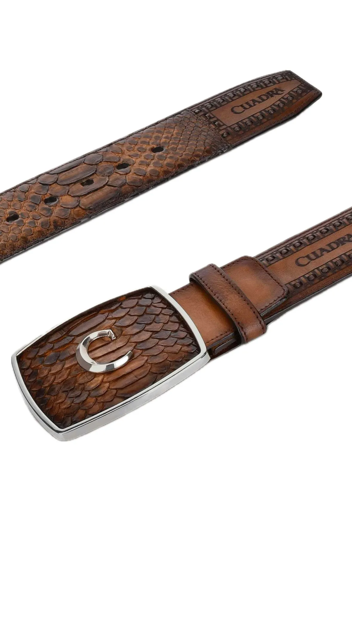 Men’s Cuadra Honey Engraved Python Leather Western Belt