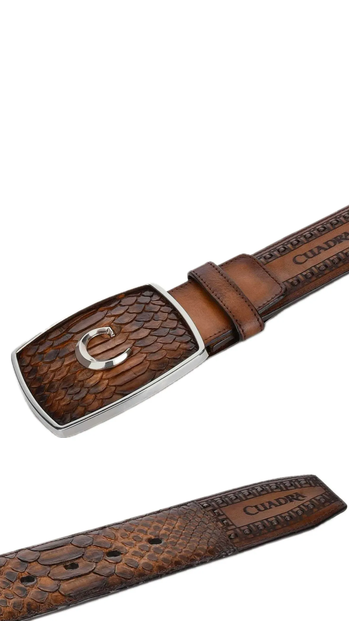Men’s Cuadra Honey Engraved Python Leather Western Belt
