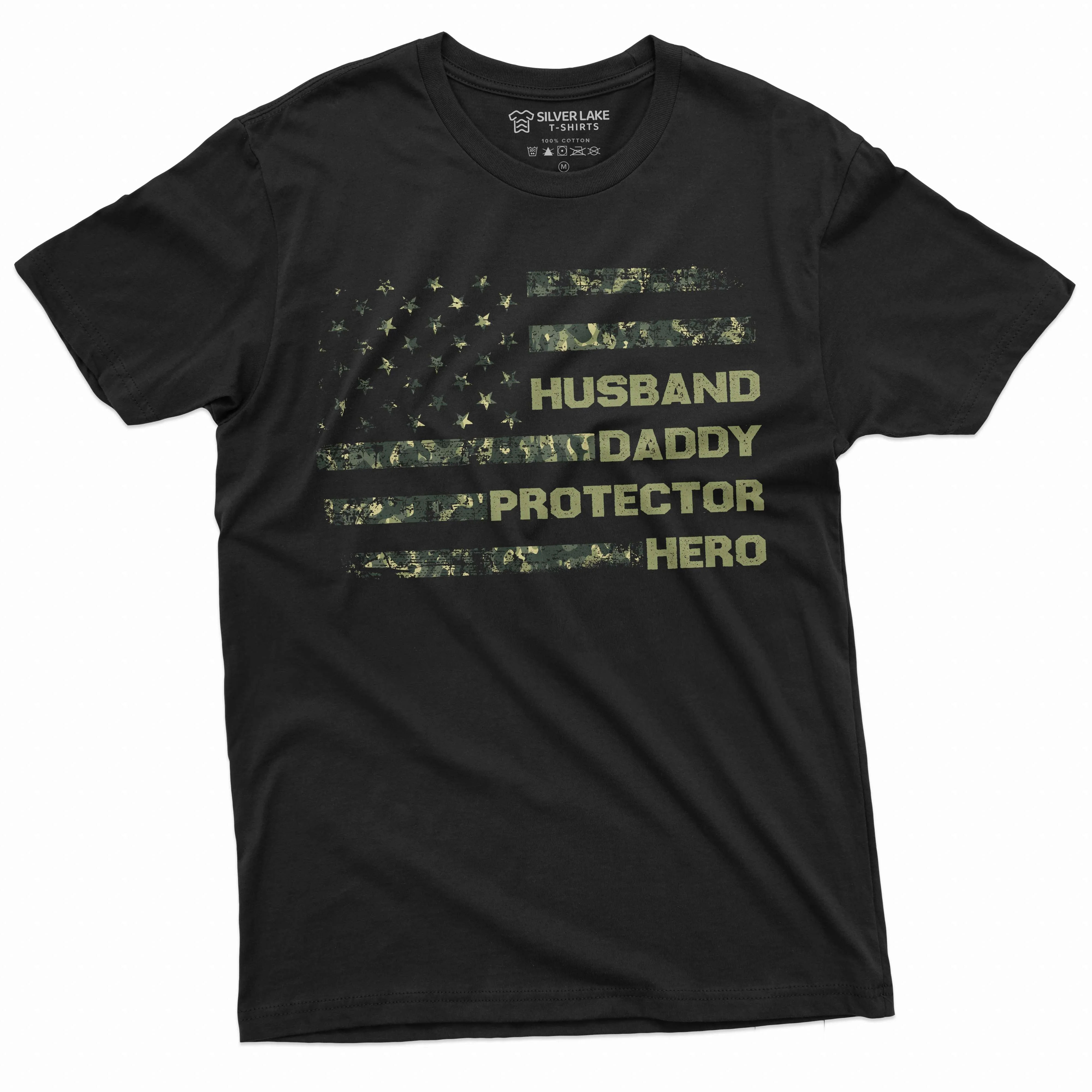 Men's Father's day Husband Daddy Protector Hero T-shirt USA flag Birthday Christmas Dads Gift tee