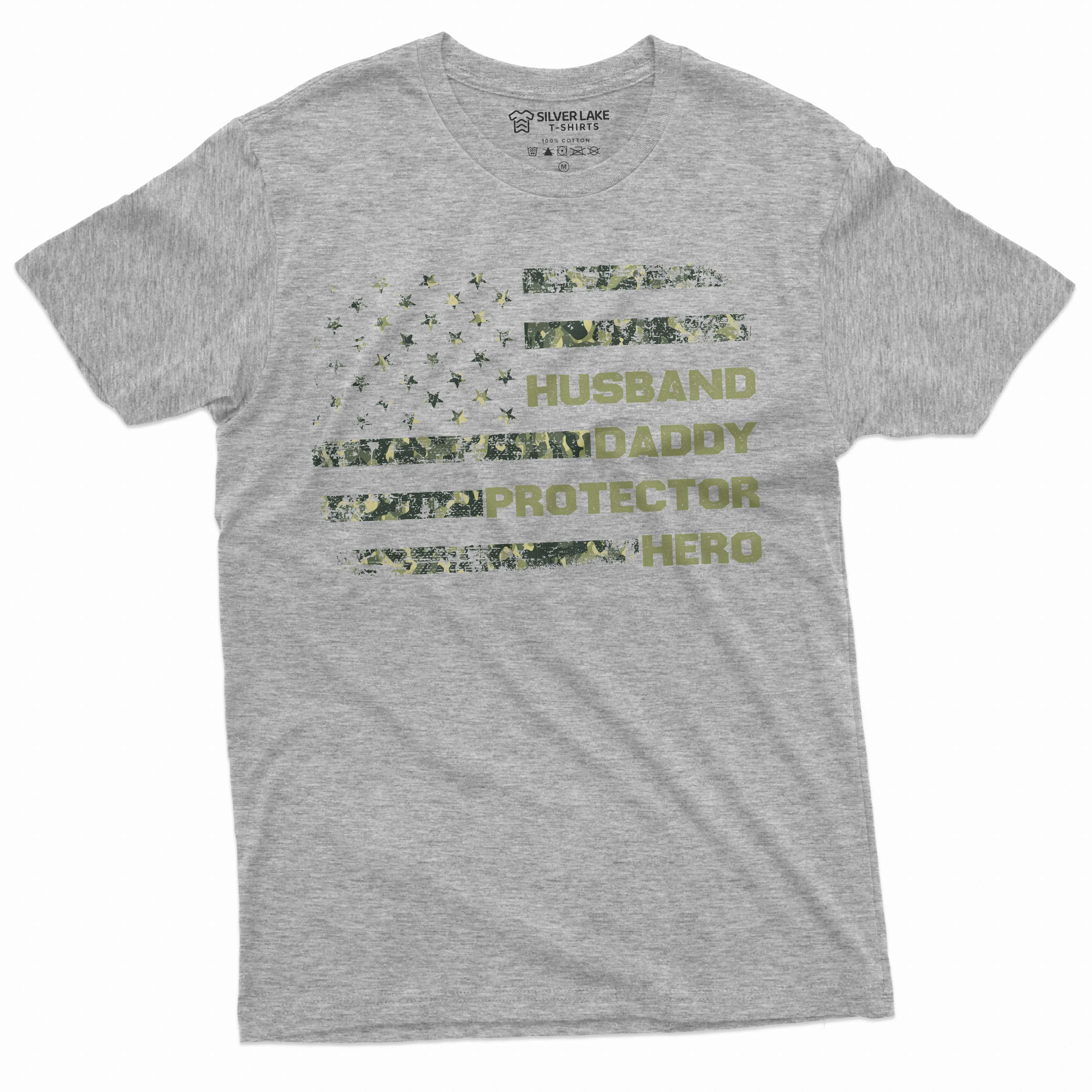 Men's Father's day Husband Daddy Protector Hero T-shirt USA flag Birthday Christmas Dads Gift tee