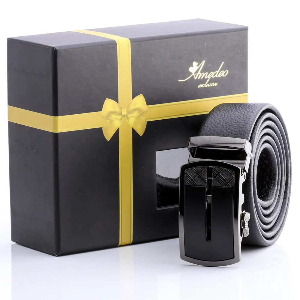 Men's Smart Ratchet No Holes Automatic Buckle Belt in Black & Gun Metal Color