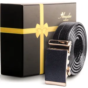 Men's Smart Ratchet No Holes Automatic Buckle Belt in Gold & Black Color