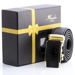 Men's Smart Ratchet No Holes Automatic Buckle Belt in Gold & Black Color