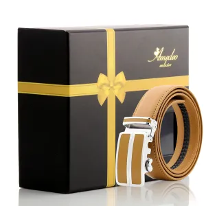 Men's Smart Ratchet No Holes Automatic Buckle Belt in Tan & Silver Color