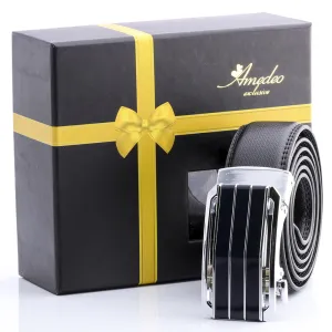 Men's Stainless Steel Black Belt with Silver & Black Buckle